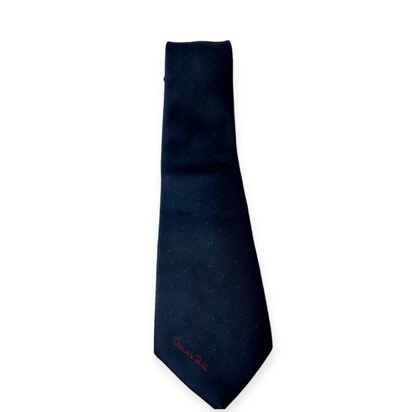 Vintage Oscar De La Renta Navy Blue Red Dots Silk Blend Tie - Picture 2 of 7
